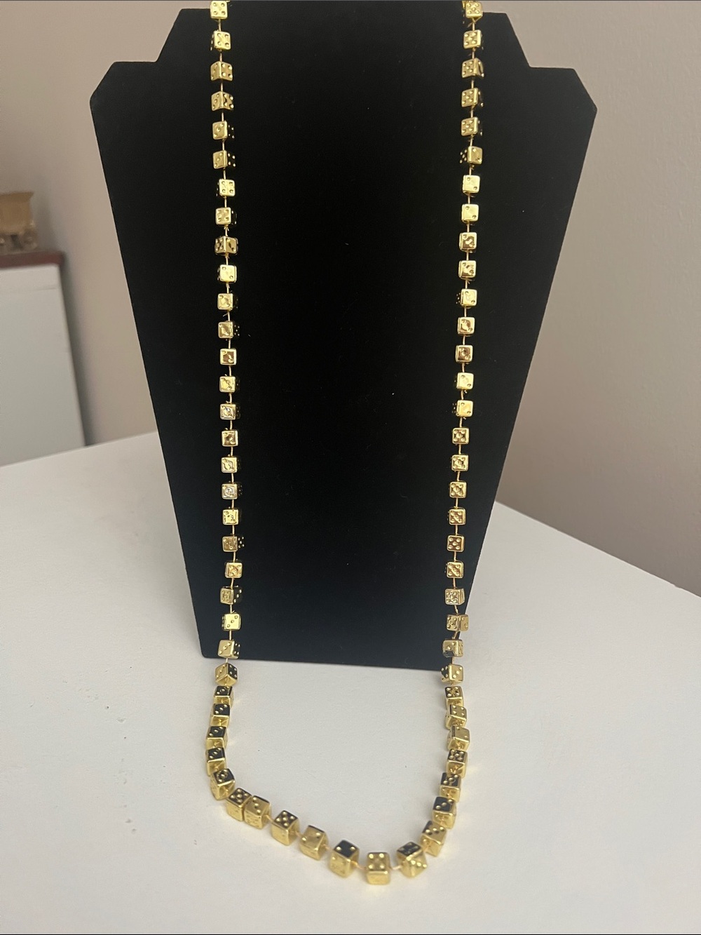 Vintage Gold Tone Dice Cubes Necklace - Novelty - Long